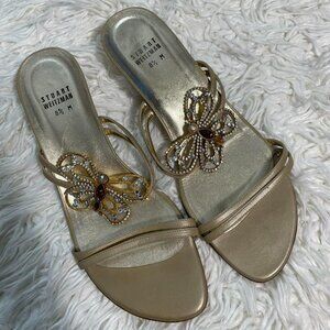 Vintage Stuart Weitzman Gold Butterfly Kitten Heel Sandals – Size 8.5
